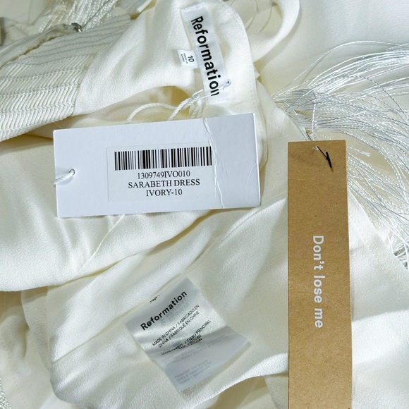 REFORMATION Sarabeth Fringe Hem Midi Dress, Ivory, 10 (US) - Picture 9 of 9